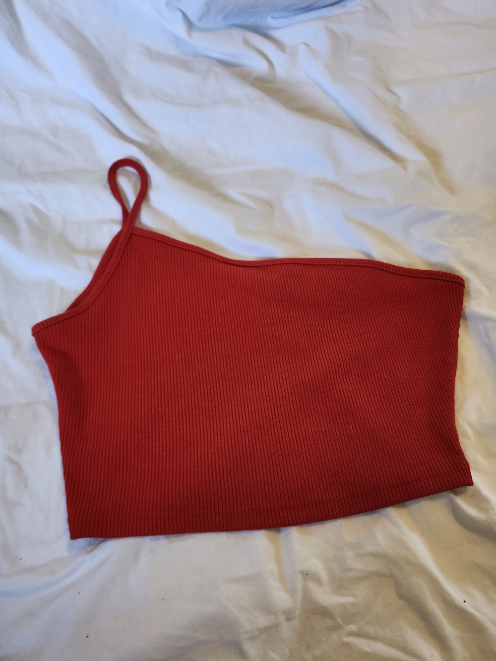 Retro Red One-Shoulder Ribbed Crop Top
